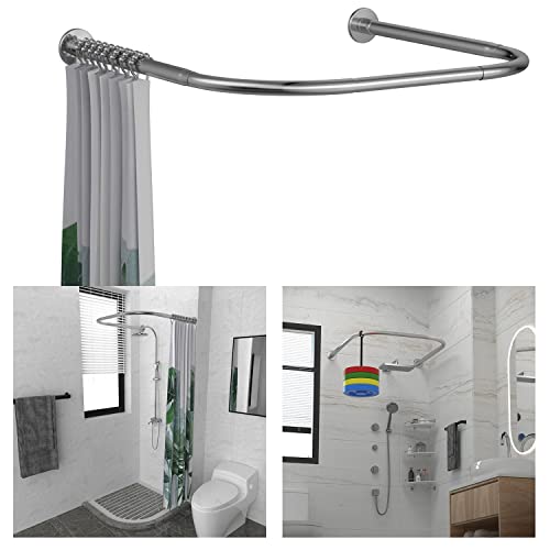 U Shower Curtain Rod Adjustable Stainless Steel U Shaped Rack Drill Free Install for Bathroom, Bathtub, Clothing Store (U Shaped, Length on both sides:31.5"-47",Middle width:34.7"-43") - color: U Shaped,Length on both sides: 31.5"-47",Middle width:34.7"-4