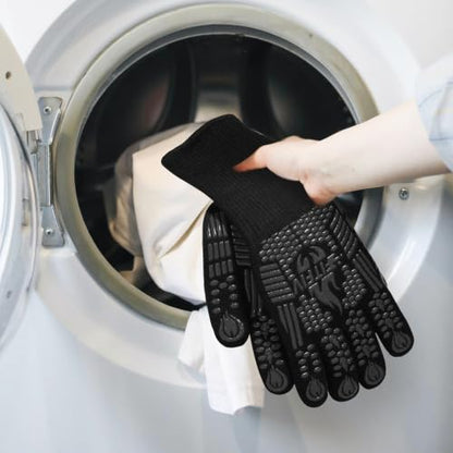 BBQ Gloves, 1472°F Heat Resistant with Silicone Grip Oven Mitts | Non-Slip Grip, for BBQ, Grilling, Oven, Smoker, Cooking and Baking - color: Black, size: Long (Glove L 13.78" × Palm W 6.33")