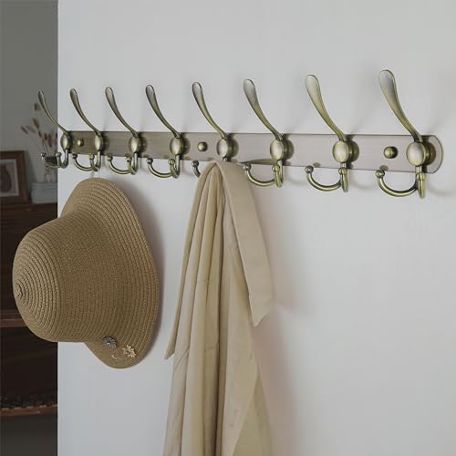 Coat Rack Wall Mount - 29.5” Long 8-Tri-Hooks Heavy Duty Coat Hanger Rail Wall Hooks for Hanging Coats Hats Clothing Clothes Purse Mudroom Entryway, Bronze - color: Bronze, size: L=29.5” (1 Pcs)