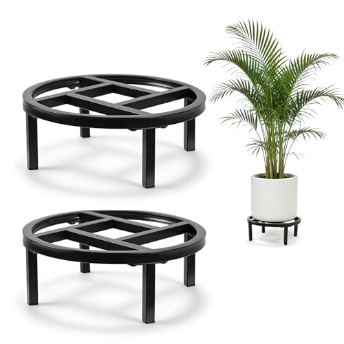 Metal Plant Stand Indoor & Outdoor Pot Holder Black 12"-2PCS | Indoor & outdoor usable ; Heavy duty load bearing：Up to 300 Lbs ; Ultra Stable, Not Wobbing - size: 11.8"-2PCS