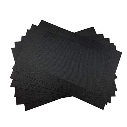 Vinyl Black Placemats Heat Resistant Dining Table Mats Non-Slip Washable Place Mats Set of 6 （Black） - color: Plaid-black
