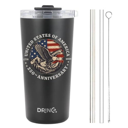 Drinco - 20 oz Stainless Steel Tumbler | Double Walled Vacuum Insulated Mug With Lid, 2 Straws, For Hot & Cold Drinks (20oz US 250 yrs) - color: 20oz US 250 yrs