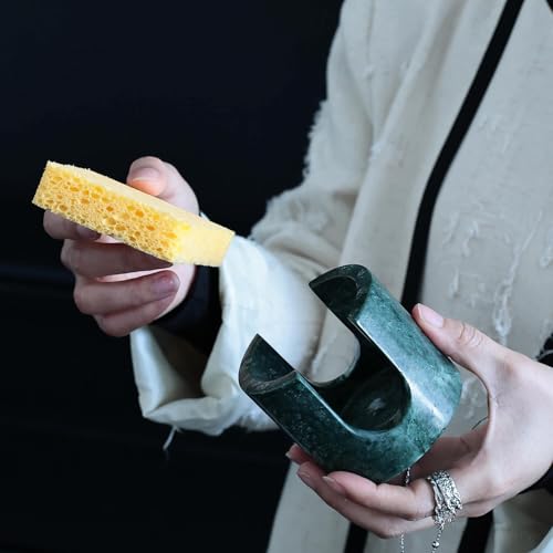 Marble Sponge Holder for Kitchen Counter Fast Drying Rack (India Green ) | Natural Stone Sponge Caddy for Sink Organizer, Durable, Easy to Clean, Non-slip Countertop Decor