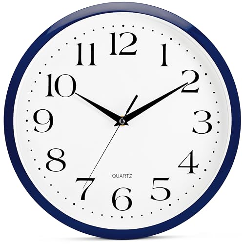 Bernhard Products Navy Wall Clock Silent Non Ticking - 12 Inch Quality Quartz Battery Operated Round Easy to Read Home/Kitchen/Office/Classroom/School Clock - color: Navy, size: 12 Inch