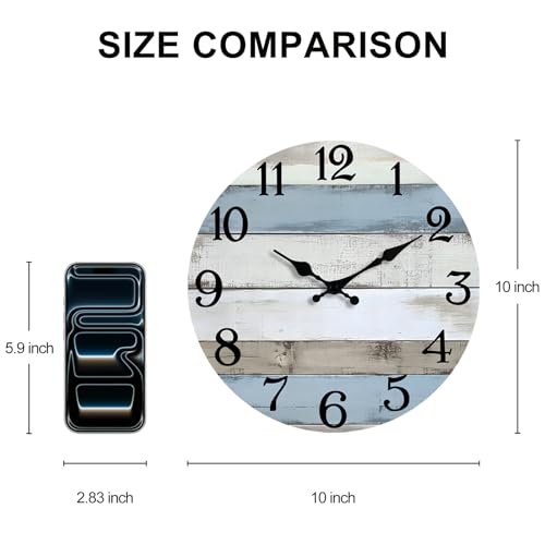 JoFomp 10 Inch Wooden Wall Clocks Battery Operated, Silent Wall Clock Non Ticking, Coastal Country Design Rustic Wall Clocks for Living Room Decor, Small Wall Clock for Bedroom Kitchen Bathroom - size: 10 Inch