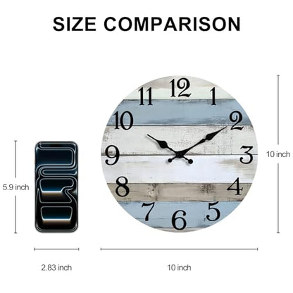 JoFomp 10 Inch Wooden Wall Clocks Battery Operated, Silent Wall Clock Non Ticking, Coastal Country Design Rustic Wall Clocks for Living Room Decor, Small Wall Clock for Bedroom Kitchen Bathroom - size: 10 Inch