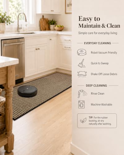 eqivei Kitchen Runner Rug, 24" x 59", Non Slip Washable Kitchen Floor Mat | Absorbent Woven Runner Rug with Cushioned Rubber Backing for Islands, Hallways, Bathrooms and Laundry Rooms. Machine Washable - color: Black Gold
