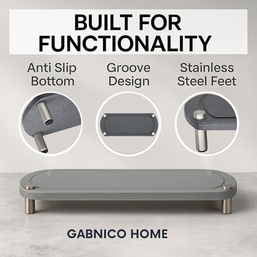 Home Sink Caddy - Water Absorbing Stone Tray for Sink - Stainless Steel Feet - Fast-Drying Stone Sink Tray for Kitchen Counter (Grey, 10"X4")