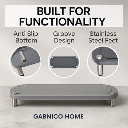 Home Sink Caddy - Water Absorbing Stone Tray for Sink - Stainless Steel Feet - Fast-Drying Stone Sink Tray for Kitchen Counter (Grey, 10"X4")