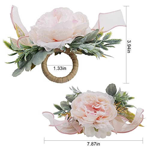 Flower Rose Napkin Rings Set of 4, Handmade Napkin Ring Holders Handcrafts Plant with Leaves Napkin Rings for Thanksgiving Day, Weddings, Family Dinners,Parties or Napkins (Pink Rose) - style: Pink rose