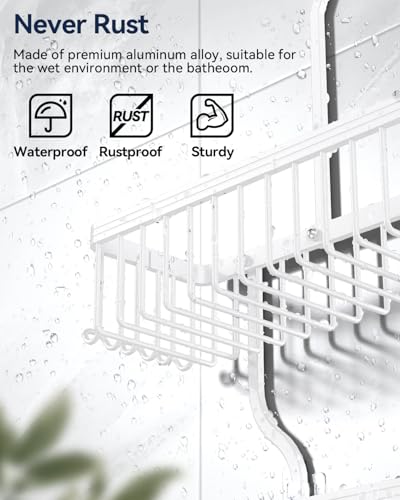 Never Rust Shower Caddy Hanging, Aluminum Shower Racks for Inside Shower, 3-Tier Shower Organizer Hanging Over Shower Head with Hooks and Soap Holder, White - color: White