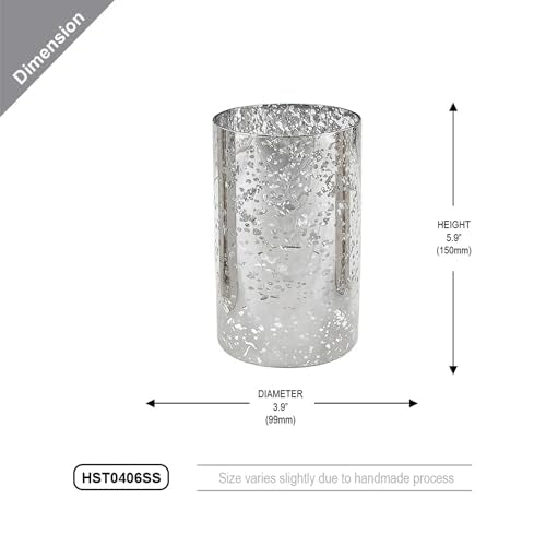 WGVI Hurricane Candle Holder Sleeve, W: 4", Ht: 6", Silver Speckled Glass Cylinder Open Both Ends, Chimney Tube Shade, 2 Pieces - color: Silver Speckle, size: 4x6"H