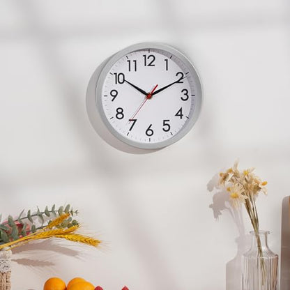 AKCISOT 8 Inch Wall Clock, Silent Battery Operated Analog Clock, Silver | Small Size | Bedroom | Office | Kitchen | Bathroom | Classroom | Modern | Easy to Read - color: B_silver, size: 8 Inch