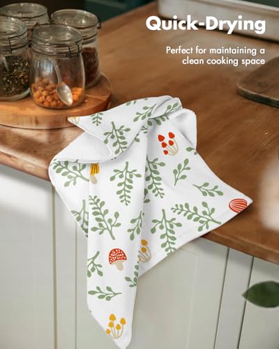 2pcs Cotton Waffle Kitchen Towels, Mushroom | Waffle Weave, Terry Cloth, Pure Cotton, Sustainable, 16"x26", Highly Absorbent, with Hanging Loop, Giftable Package - color: Mushroom