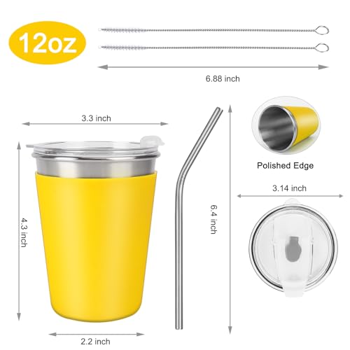 Kids Stainless Steel Cups with Lids, Spill Proof Metal Tumblers With Stainless Steel Straws for Adults, Unbreakable Toddle Cups with Full Wrapped Anti-Scald Sleeves for Hot and Cold Drinks.6Pack.12oz - color: 12oz with Stainless Steel Straws, 6PCS
