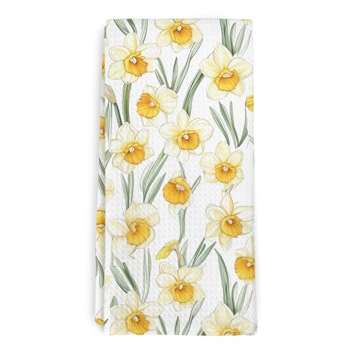 Preppy Floral Narcissus Kitchen Towel and Dish Towel, Countryside Decor Hand Towels, Flower Gifts for Girls, December Birth Month Flowers Decorative Hand Dish Tea Towels for Bathroom, 16x24 - color: Yellow Flower