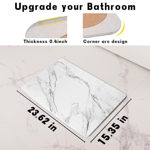 2 Pack Stone Bath Mat - Diatomaceous Earth Bath Mat Fast-Drying Stone Drying Mat Super Absorbent Diatomite Mats for Bathroom, Dish Drying, Bathtub (White Marble - color: White Marble-24*16-2 Pack