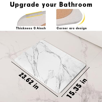 2 Pack Stone Bath Mat - Diatomaceous Earth Bath Mat Fast-Drying Stone Drying Mat Super Absorbent Diatomite Mats for Bathroom, Dish Drying, Bathtub (White Marble - color: White Marble-24*16-2 Pack