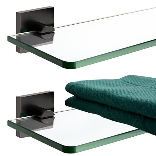KOKOSIRI Wall Shelves for Bathroom Glass Floating Shelf 20-Inch Kitchen Rack Shower Storage, 2 Pack Oil Rubbed Bronze Stainless Steel B1107ORB-L20-P2 - color: Oil Rubbed Bronze, size: 20-Inch(2 Pack)