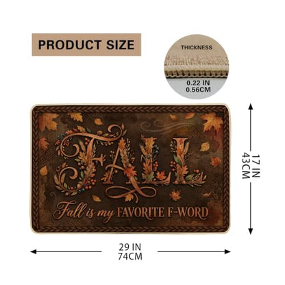 Leaves Welcome Door Mat, Seasonal Rustic Pumpkins Text Fall Brown Washable Low Profile Decorative Doormat for House Office Outside Inside Entrance Decor 29x17 Inch