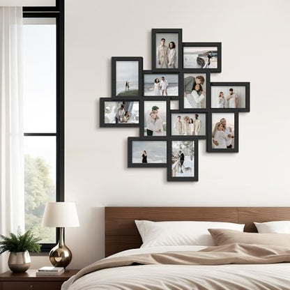 Jerry & Maggie - Photo Frame 24x24 Square Storm Eye Black PVC Picture Frame Selfie Gallery Collage Wall Hanging for 6x4 Photo - 12 Photo Sockets - Wall Mounting Design - color: Black