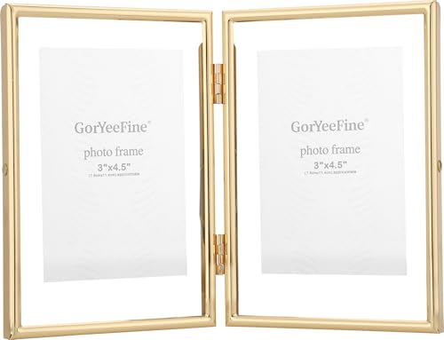 Gold 4x6 Double Floating Frame for Photo Sizes(2x3'',3.5x5''),Classy Metal Rounded Edge Frame Adjustable Tabletop/Shelf Photo Frame,for Wedding,Christmas,Birthady,Home or Office Decor. - color: Gold, size: 4x6''For 3.5x5''Double