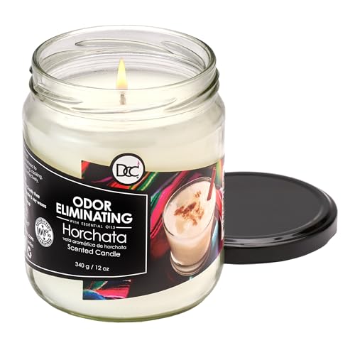 Horchata Odor Eliminating Highly Fragranced Candle - Eliminates 95% of Pet, Smoke, Food, and Other Smells Quickly - Up to 80 Hour Burn time - 12 Ounce Premium Soy Blend - color: Horchata