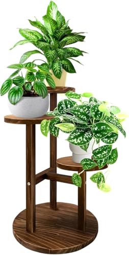 3 Tier Plant Stand Indoor | Tiered Wood Plant Stand for Indoor Plants, 21" Height Space Saving Small Corner Plant Shelf, Plant Stands (Brown) - color: 3tier-brown