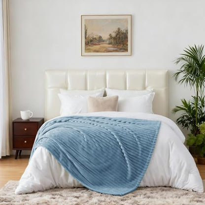 Nookly Light Blue Twin Size Fleece Blanket, Soft Lightweight Ribbed Plush Bed Blanket, Cozy All-Season Striped Fleece Twin Throw for Bedroom and Home, 60x80 Inches - color: Light Blue, size: Twin(60"x80")