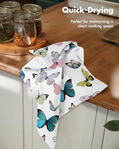 2pcs Cotton Waffle Kitchen Towels, Morpho Butterfly | Waffle Weave, Terry Cloth, Pure Cotton, Sustainable, 16"x26", Highly Absorbent, with Hanging Loop, Giftable Package - color: Morpho Butterfly