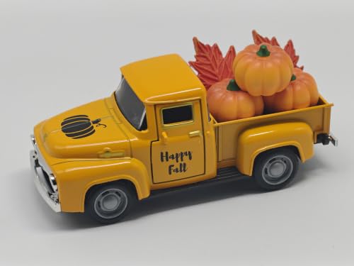 Easter Truck Decorations Set - Vintage Farmhouse Metal Truck with 3 Easter Eggs and 3 Resin Bunny Figurines, Spring Farm Pickup Decor for Table Tiered Tray Home Kitchen Office Gifts (Pumpkin-Orange) - color: Pumpkin-orange