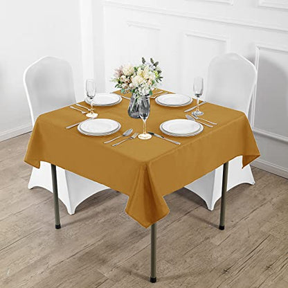 Fokitut 2 Pack Waterproof Square Tablecloth, 52x52 Inch, Stain Resistant and Wrinkle Polyester Table Cloth, Fabric Table Cover for Kitchen Dining, Wedding, Party, Holiday Dinner-Gold - color: Gold, size: 52x52''-2pack
