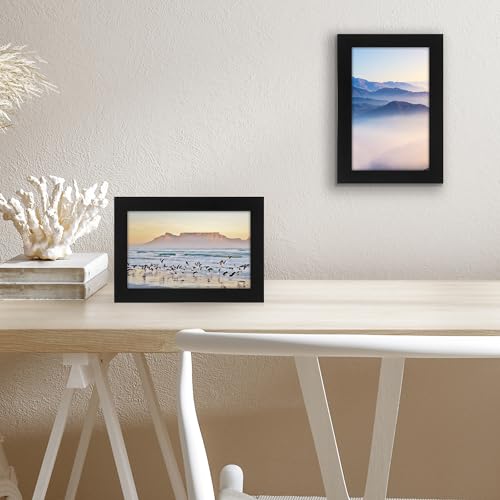 Americanflat 5x8 Picture Frame - Engineered Wood - Black | Shatter-resistant glass, wall or tabletop display with included easel, sawtooth hangers included - color: Black, size: 5x8