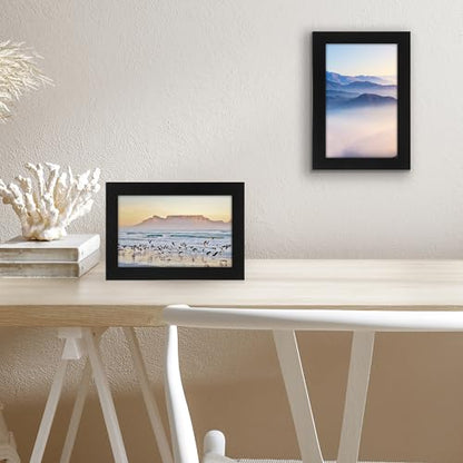 Americanflat 5x8 Picture Frame - Engineered Wood - Black | Shatter-resistant glass, wall or tabletop display with included easel, sawtooth hangers included - color: Black, size: 5x8