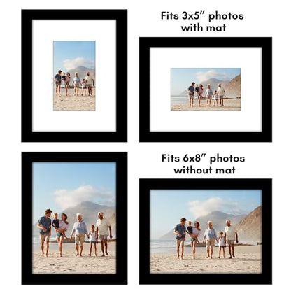 Americanflat 6x8 Picture Frame 2-Pack - Matted to 3x5 - Black | Slim Molding construction, Polished plexiglass front, wall or tabletop display with included easel, triangle hangers included - color: Black, size: 6x8