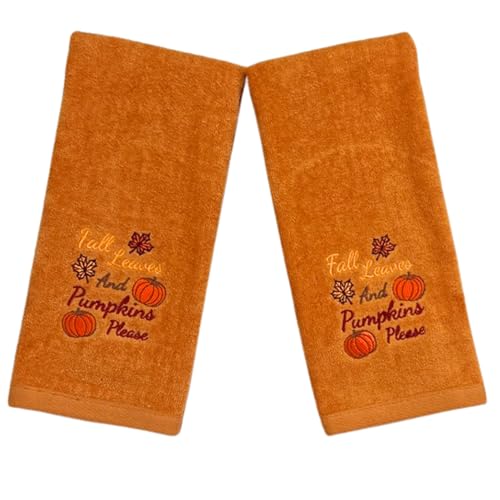 Fall Thanksgiving Rust Guest Hand Bathroom Towels, Fall Leaves, 16x26" | Set of 2, 100% Cotton, Decorative Autumn Farmhouse Decor for Bath or Kitchen, Perfect for Seasonal Parties & Hostess Gifts - color: Fall Leaves Please