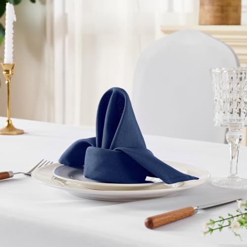 VidaFete Navy Blue Cloth Napkin, 17 x 17 Inch Polyester Napkins Set of 12 | Polyester Napkins Cloth Reusable & Wrinkle-Resistant Dinner Napkins for Weddings, Banquets, Parties, Hotels and Restaurants - color: Navy Blue, size: 17" x 17" (Set of 12)