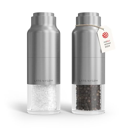 LARS NYSØM Salt and Pepper Grinder Set, Stainless Steel Manual Salt and Pepper Mills, Adjustable Ceramic Grinder, Design Spice Shakers (Stainless Steel) - color: Stainless Steel