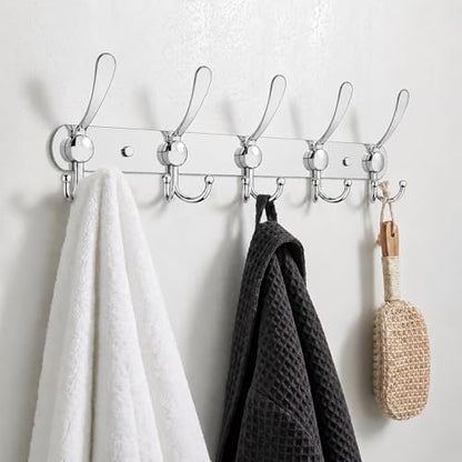 YUNISS Coat Rack Wall Mounted，5 Tri Stainless Steel Coat Hook for Coat Hat Robes Towel in Mudroom Entryway (Sliver, 2 Pack 5 Hook) - color: Sliver, size: 2 Pack 5 Hook