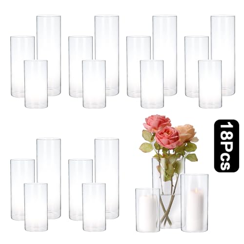 PHOSPHOR Hurricand Candle Holder 18 PCS, Glass Pillar Candle Holder, Clear Glass Cylinder Candleholder Glass Cylinder Vase for Centerpieces Wedding Party Decoration - color: Clear 18pcs