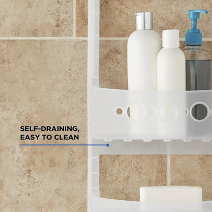 Shower Caddy Hanging, Large Heavy Duty Plastic Shower Organizer with 2 Shelves and 1 Deep Basket, White