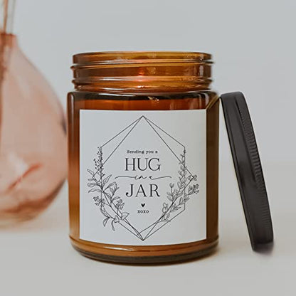 ThreeKin Warm Hugs Scented Candles for Home, Natural Soy Wax, Relaxing Aromatherapy Gifts, Essential Oils Scented, Long-Lasting Candle Burns for 75-Hours, Lemongrass Lavender Scent - size: 8oz, style: Hug in a Jar