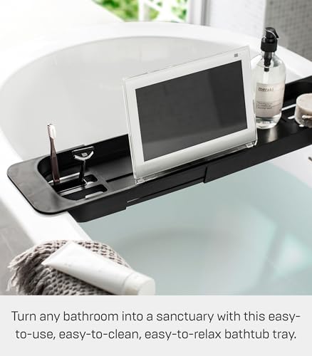 Yamazaki Home Tower Expandable Bathtub Caddy - Bathroom Tray Table Holder, 2" - Abs Plastic -