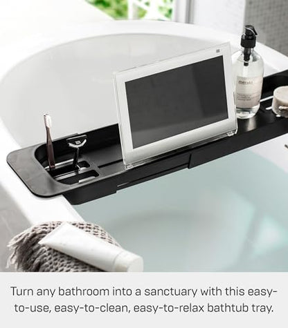 Yamazaki Home Tower Expandable Bathtub Caddy - Bathroom Tray Table Holder, 2" - Abs Plastic -