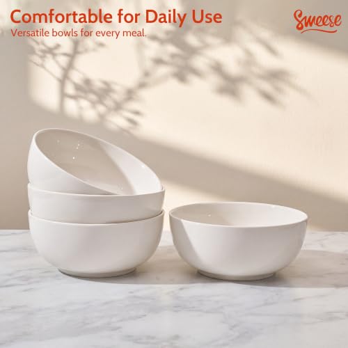 Sweese 24 oz Ceramic Cereal Bowl Set of 4, 6" Breakfast Bowl Stackable, Round Serving Bowl for Rice, Snack, Fruit and Everyday Meals, White - color: White, size: 24 Ounce (Set of 4)