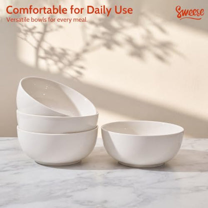 Sweese 24 oz Ceramic Cereal Bowl Set of 4, 6" Breakfast Bowl Stackable, Round Serving Bowl for Rice, Snack, Fruit and Everyday Meals, White - color: White, size: 24 Ounce (Set of 4)