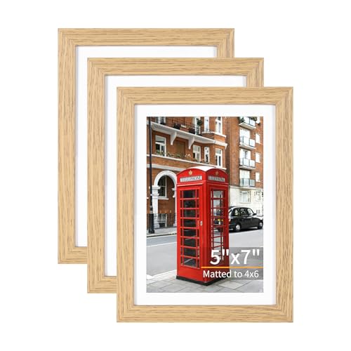 ATOBART 5x7 Picture Frame Set of 3, Light Wood, Plexiglass | Fits 4x6 with Mat or 5x7 without; Mounts Horizontal or Vertical; Clear Plexiglass; Light Wood Grain - color: Light Wood, size: 5x7