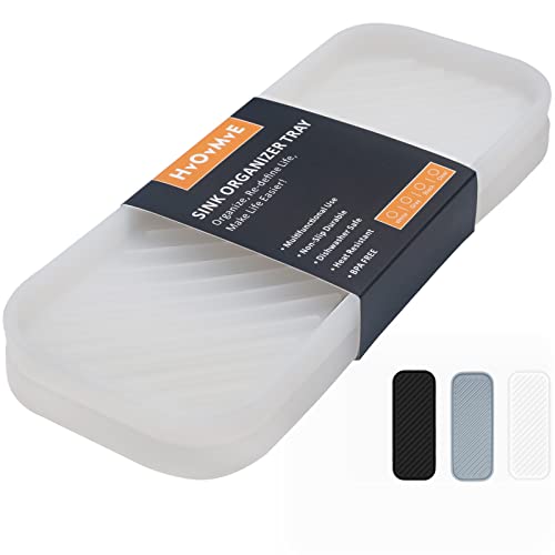 Silicone Organizer Tray, Soap and Sponge Holder for Kitchen Sink, Bathroom - Storage Tray for Dish Brush, Soap Dispenser, Dishwashing Accessories- 2 Pack (Clear) - color: Clear, size: 9.2 x 3.6 x 0.5 inches, 2 Pack