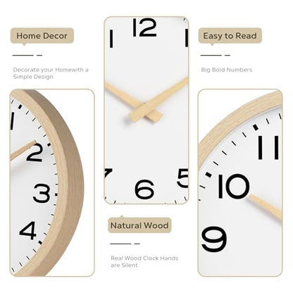 AKCISOT 12 Inch Wall Clock, Silent Battery Operated Analog Clock, Natural | Office | Kitchen | Living Room | Classroom | Easy-to-read Numbers - color: D_natural, size: 12 Inch