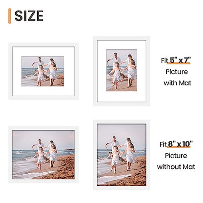upsimples 8x10 Picture Frame Set of 10, Display Pictures 5x7 with Mat or 8x10 Without, Multi Photo Frames Collage for Wall or Tabletop Display, White | Fit 5x7 and 8 x 10 Photos, Wall or Tabletop Display, For Gallery Hallway Living Room, For Christmas Wed